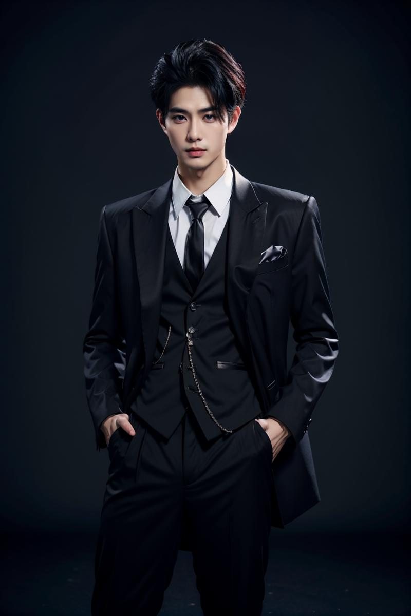 01998-2368212192-sd mai,Suit thug,solo,1boy,male focus,necktie,black hair,black necktie,formal,pants,shirt,looking at viewer,black pants,hands in.png